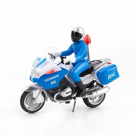 Металлический мотоцикл – ДПС – с фигуркой - со световыми и звуковыми эффектами – 13 см 
